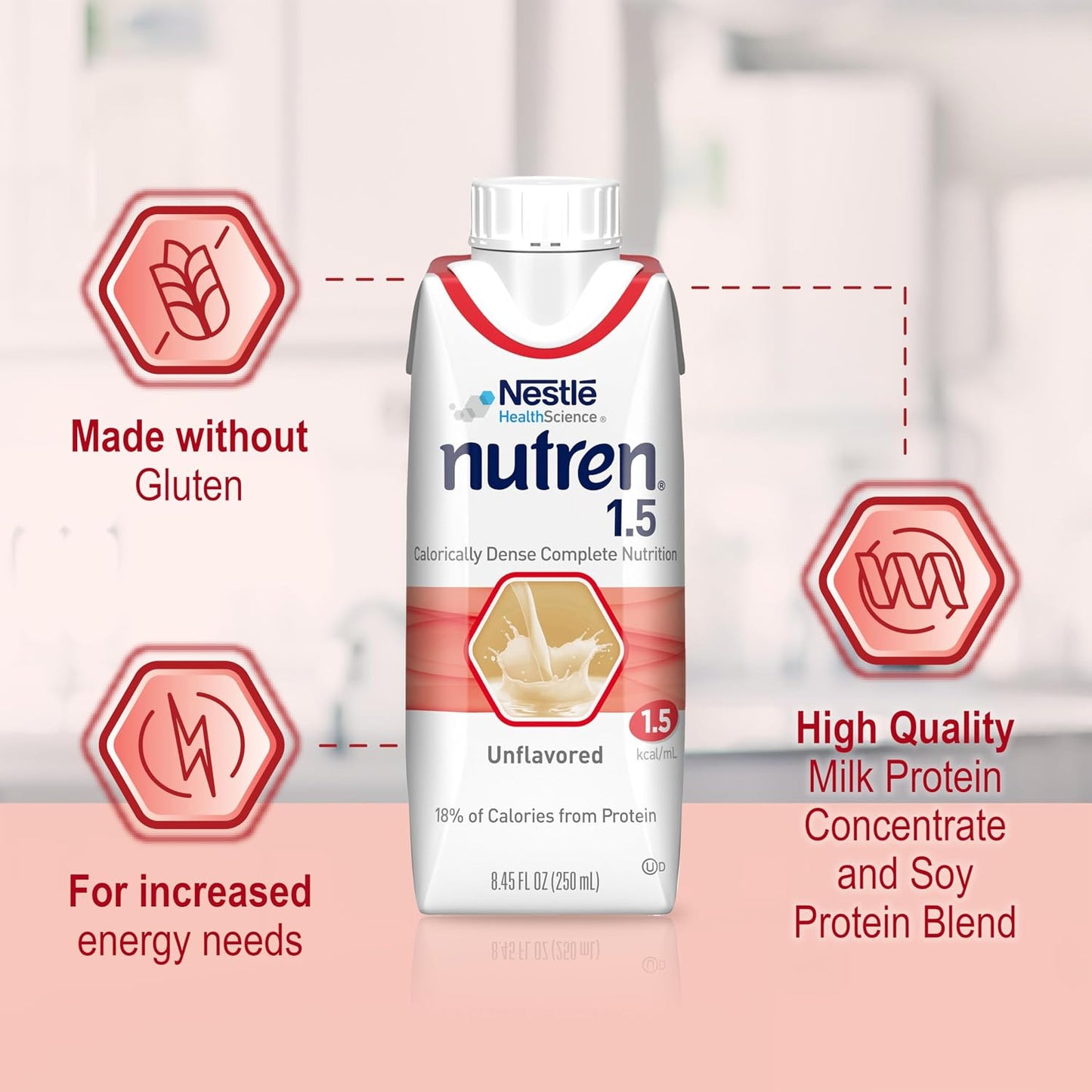 Nestle Nutren 1.5 Tube Feeding Formula Unflavored 250 mL Carton 24 Ct