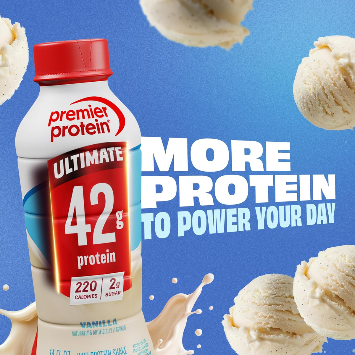 Premier Protein ULTIMATE 42g High Protein Shake, Vanilla, 12 Pack | 220 Calories, 2g Sugar, 24 Vitamins & Minerals, Supports Muscle Health, Gluten-Free, Protein Snack, 14 oz